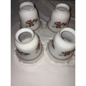 Vintage Milk Glass Lamp Shades Set of 4 Ruffled Scallop Edge Red Rose Floral